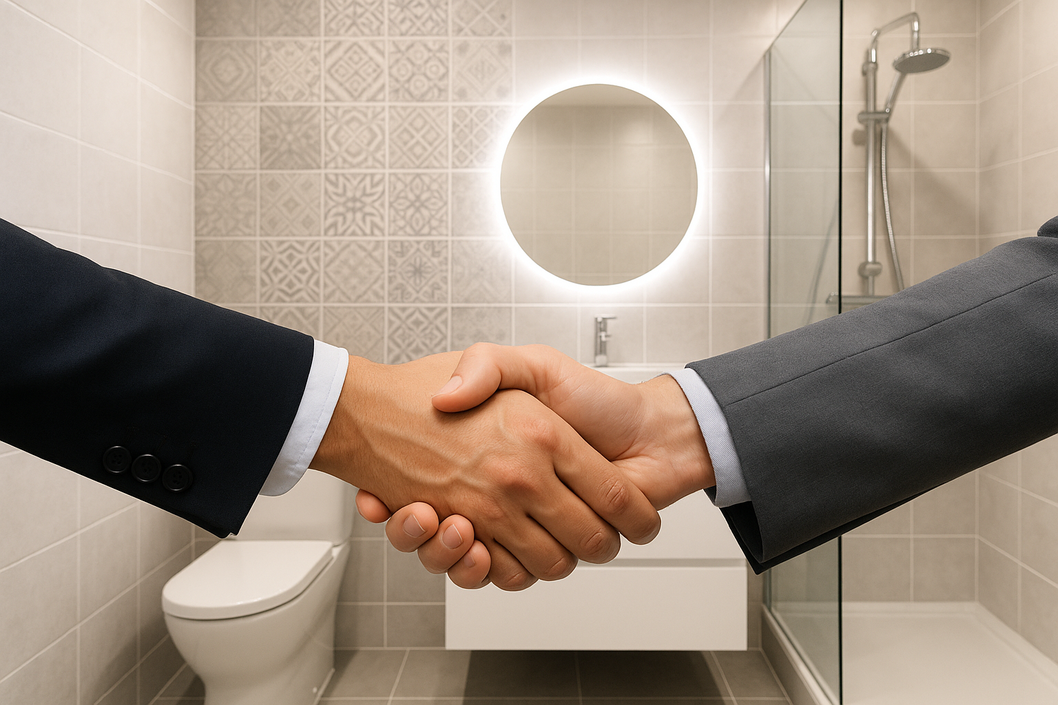 bathroom project shaking hands